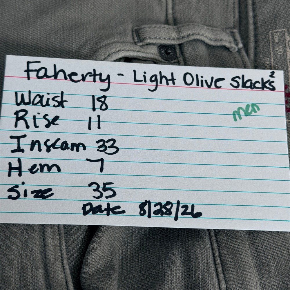 FAHERTY Light Olive Stretch Cotton 5-Pocket Slacks Pants Size 35 - Picture 7 of 7